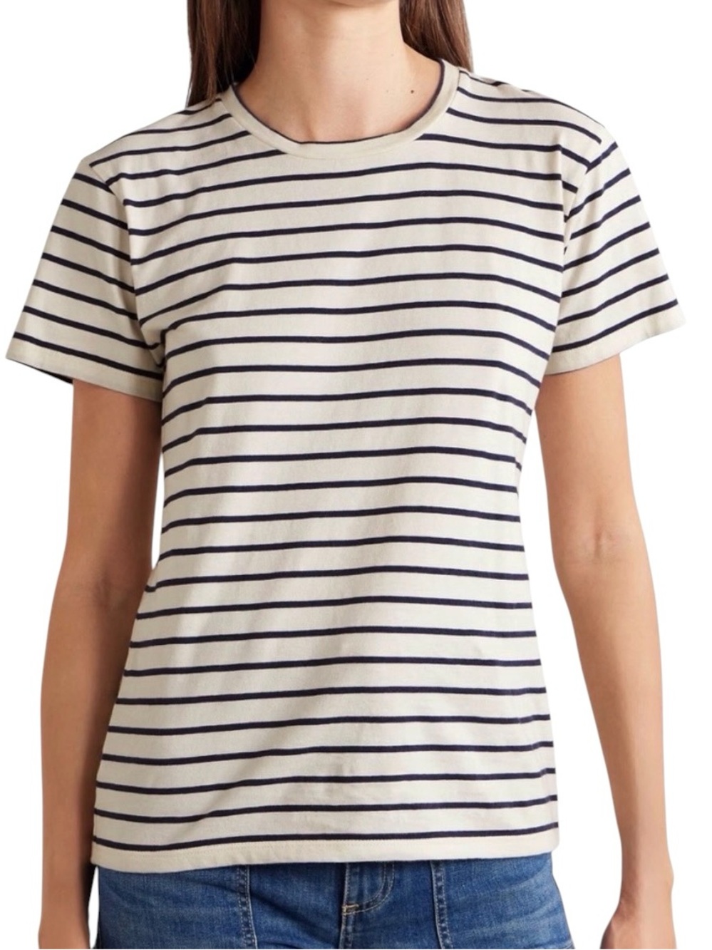 NILI LOTAN | White Lana Blue Striped Cotton Jersey T-Shirt size S Short Sleeve
